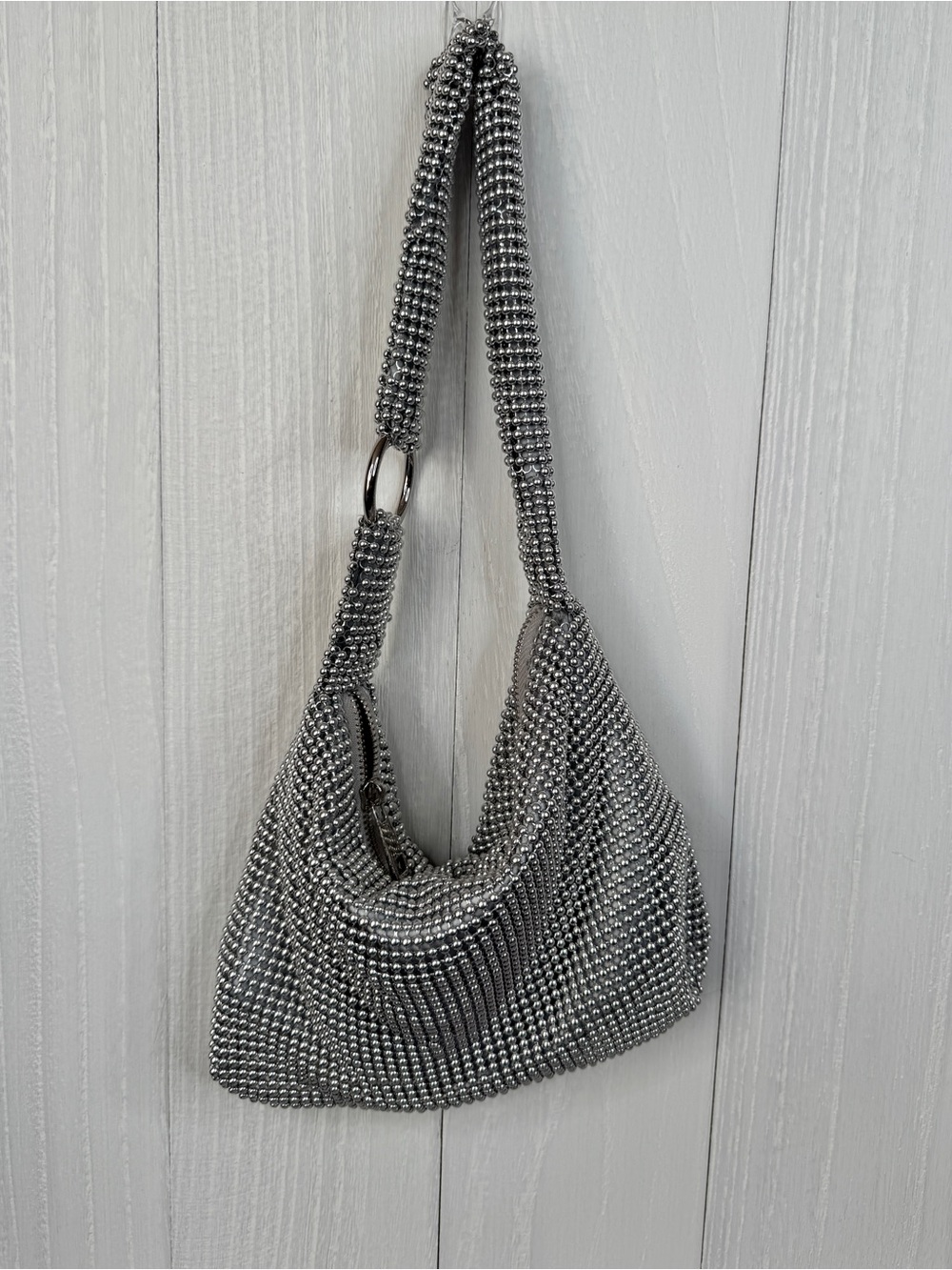 Jessica McClintock Silver Crystal Mesh Shoulder Bag (Needs Repair / TLC)